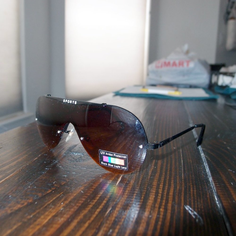 Vintage SPORTS 1/2 rim shield sunglasses.- amber gradient- non polar-unisex